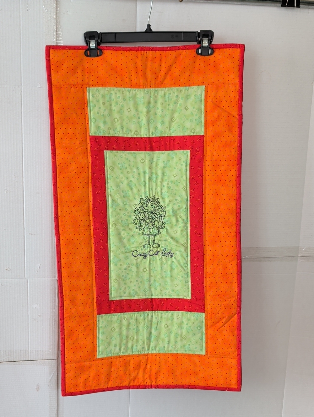 Handmade Crazy Cat Lady Wall Hanging Quilt 35x19" I Love Cats Whimsy Colorful